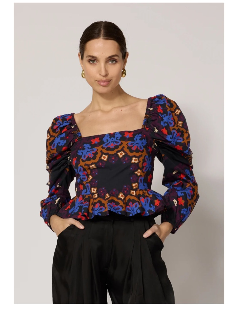 Cleobella  Revolve Elizabeth Square Neck Smocked Statement Sleeve Peblum Top S